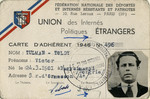Identification card for Victor Tulman-Toldy issued by the National Federation of Deportees, Internees and Resisters and Patriots,