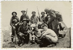 Group portrait of a Palmach unit in Israel.

Pictured squatting on the far right is Daniel Barnea (formerly Werner Heilbronner).