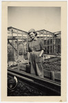 A young woman works in a kibbutz hachshara in Westerbork in The Netherlands.