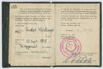 Interior page of an identification card initially issued to Andor Weidlinger by the Swiss Red Cross and then reissued by Soviet authorities.