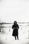 Photograph of Ellis Cohen-Paraira standing in the snow taken by her then boyfriend Bernie Spier.