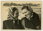 Close-up portrait of Jenta (Helen) Shapiro (left) and her friend Mira Salberg.