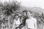Cesare Vitale and two friends pose in a Zionist Hachshara near Milan.