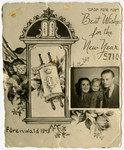 Jewish New Years card with an inserted photograph of Sally and Leon Korn and their young daughter.