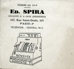 Business card for Eduard Spira's cash register company.