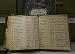 View of open death record book from the Buchenwald Concentration Camp found at the International Tracing Service.