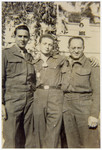 Portrait of three Palestinian Jews who served in the British army and later helped administer Kibbutz Mekor Baruch, a Poal Mizrachi fishing hachshara in Bacoli, Italy.
