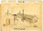 Illustrated page from the diary of Egon Weiss (probably drawn by a friend) showing the Athlit internment camp which he compiled during and immediately after his detention in the camp.