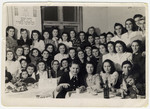 Girls from Bnot Agudat Yisrael and Beit Yaakov hold a celebration in the Bad Gastein displaced persons camp.