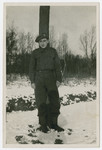 Jewish Brigade soldier Hersh Makowski poses in the snow in Holland.