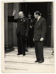 Winston Churchill  visits the American Ambassador, John Gilbert Winant, at the US Embassy, the day after the German surrender.