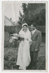 Portrait of the first Jewish couple to wed in Mukachevo after the war.