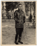 Postwar portrait of Zus Bielski visiting a park in Ramat Gan.