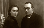 Studio portrait of Israel Kaplan and Leah Greenstein taken shortly around their wedding day.