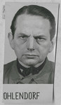 Mug shot of Otto Ohlendorf, an SS group leader, member of SD, and commanding officer in the Einsatzgruppen D.