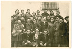Group portrait of young people in the Landsberg displaced persons camp.