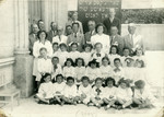 A group photo of children and teachers of the Jewish Yiddish school in Lanus, Argentina.
