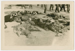 Corpses of concentration camp prisoners photographed after the American liberation of Ohrdruf.