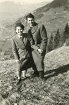 Suzanne Sigmund and her future husband Milan Mayer go for a walk in the mountains near Montreux after having survived the war with the Kasztner transport.
