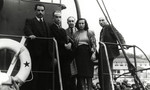 Jewish displaced persons or crew members pose on board the Eliyahu Golomb in La Spezia harbor.