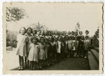 Group picture of school girls in the convent school of the Sisters of Saint Vincent de Paul in Gayette, near Varennes.