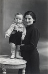 Studio portrait of Jacques Michel with mother Suzanne,