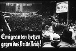 27th Nazi propaganda slide of a Hitler Youth educational presentation entitled "Germany Overcomes Jewry."

Emigranten hetzen gegen das Dritte Reich!
//
Emigrants stir up hatred against the Third Reich!