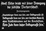 28th Nazi propaganda slide of a Hitler Youth educational presentation entitled "Germany Overcomes Jewry."

Adolf Hitler bricht mit seiner Bewegung die jüdische Vorherrschaft.