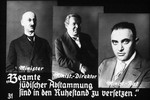 31st Nazi propaganda slide of a Hitler Youth educational presentation entitled "Germany Overcomes Jewry."

"Beamte jüdischer Abstammung sind in den Ruhestand zu versetzen."
//
"Officials of Jewish descent are to be retired."