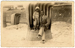 Sonia Pressman and her father, Zysia, in a beach cabana in Germany in the early 1930s.