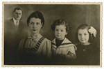 Studio portrait of the Zonendlich family; with the father who was already deported superimposed in the corner.