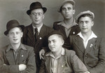 Group portrait of religious Jewish youth in an unidentified displaced persons camp.
