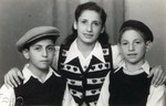 Studio portrait of Elissa, Elimelech and Michael Braunfeld taken after they arrived in Palestine.