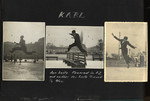 Album page showing three photographs in Otto Schenkelbach's album showing his friend Karl Neustadt ice skating.