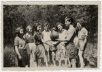 Ruth Rappaport and a group friends from the Zionist youth group play a ball game.