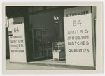 Exterior view of the watch store belonging to Erich Tauscher, a Jewish refugee in Trinidad.