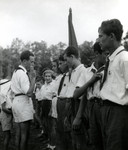 Ephra Teichman presides at a swearing in ceremony in Shomria, the Hshomer Hatzair Zionist summer camp.