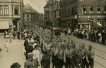 Street view of Nazi soldiers marching through the streets of Bremen, Germany in 1932.