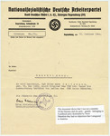 Letter from the National Socialist Party stating that Ellen Seligman was not a member of the League of German Girls.