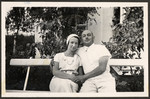 Jerzy and Nadzieja Klein relax on a bench while on vacation in prewar Poland.