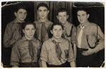 Group portrait of members of the Gordonia Zionist Youth movement in Bielsko Biala after the war.