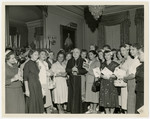 Cardinal Spellman grants a private audience to a delegation of Polish women, all of whom were the victims of medical experimentation while imprisoned in the Ravensbrueck concentration camp.