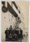 Jewish displaced persons pose in front of the ship "Transylvania" prior to their departure for Israel.