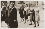 Jewish DP women in the Cremona displaced persons camp take part in a march advocating the creation of a Jewish state.
