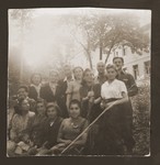 Group portrait of young Jewish women, survivors of the death march to Volary.