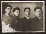 Group portrait of four young Jewish men in Gorky.