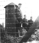 Slovak guards at a guard post in the Novaky labor camp.