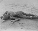 A burned corpse in Leipzig-Thekla, a sub-camp of Buchenwald.
