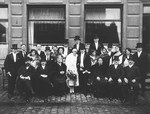 Group portrait of members of the Nussbaum wedding party at a Jewish marriage celebration in Luxembourg.