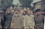 Group portrait of former political prisoners in the newly liberated Dachau concentration camp.